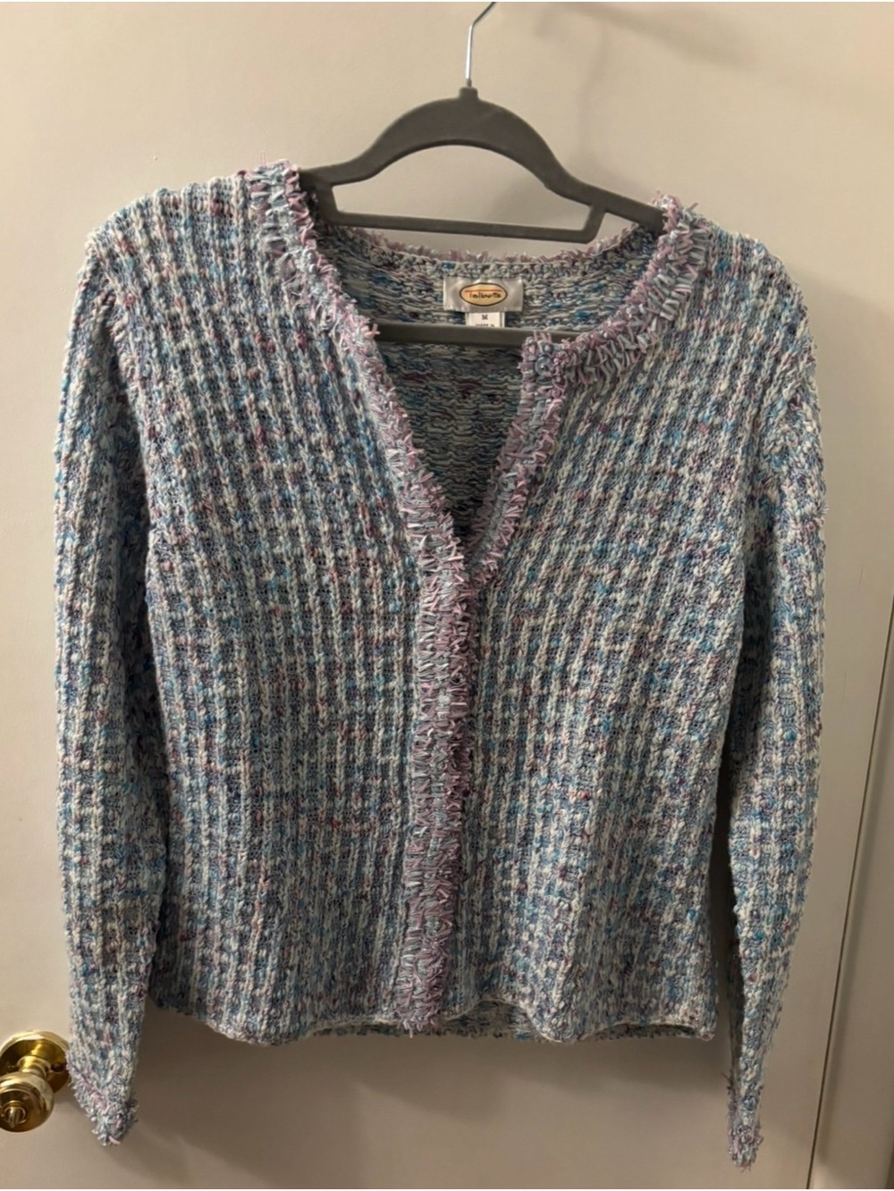 Talbots Pastel Blue & Light Pink Open-Front Knit Cardigan